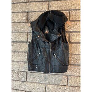 Hot Topic Womens Black Quilted Faux Leather Vest W/ Hood Medium